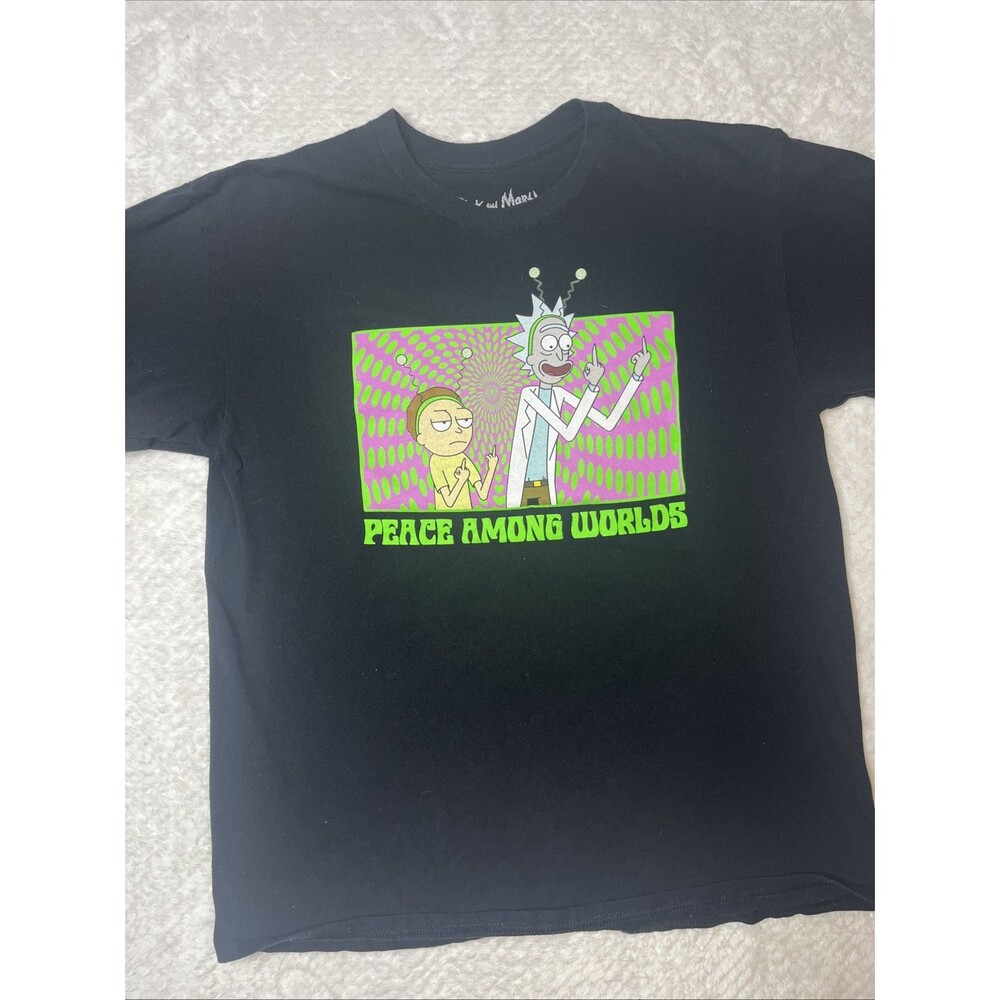 Rick and Morty Peace Among Worlds Graphic T Shirt Adult Swim Black Size L